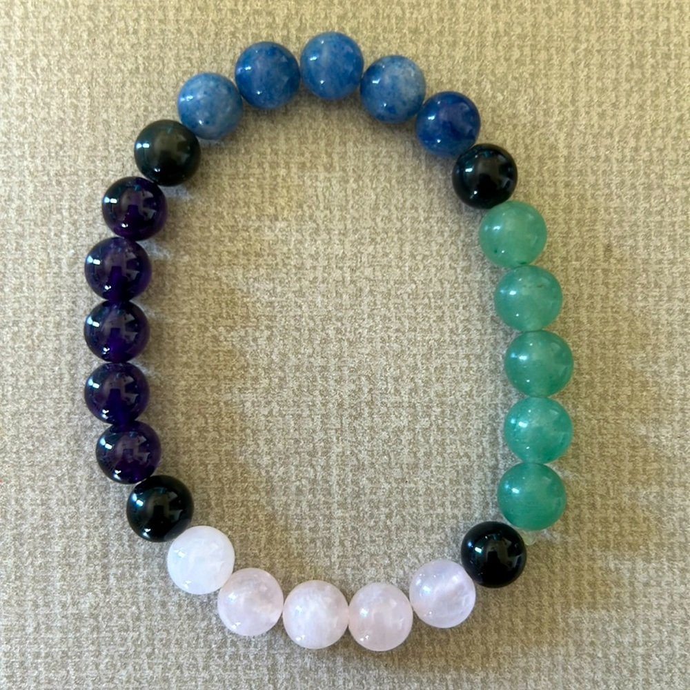 Rose Quartz, Blue and Green Aventurine Positive Vibes Bracelet handmade ~  EUC